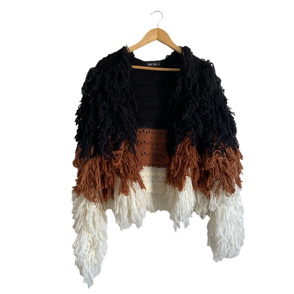 fab'rik Sweaters - Fab'rik Color Block Fringe Sweater
